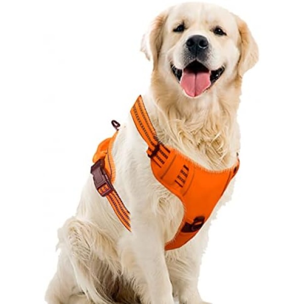 SK Depot® Dog Harness XLarge Chest 20.3"-39.6" No-Pull Pet Harness with Leash Clips, Adjustable Soft Padded Dog Vest Harness, No Choke Pet Oxford Vest Easy Control Handle for Large Dogs (XL, Orange)