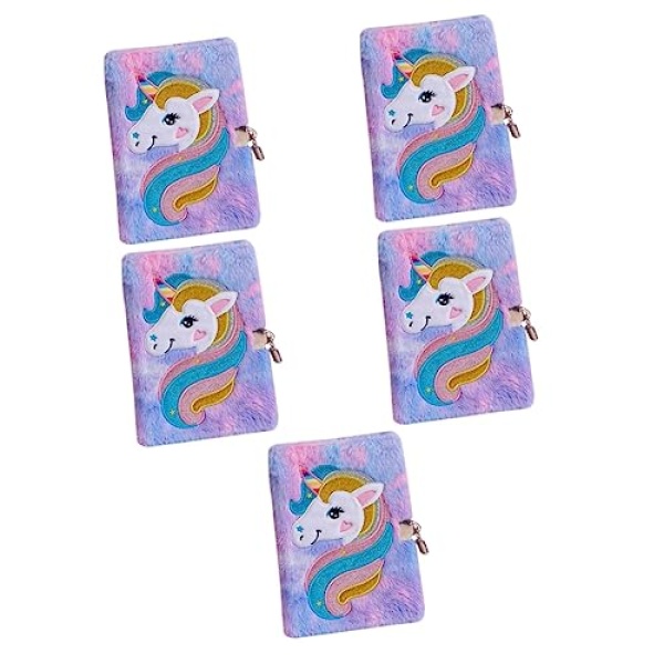 STOBOK 5pcs Notebook with Lock Kids Gifts Girls Journal Unicorn Journal Plush Dairy Student Lining Fluffy