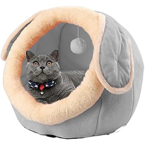 ShellKingdom Cat Bed for Indoor Cats, Cat House Furniture for Pet Kitten Tent Cave, Cute Dog Beds for Puppy Medium Dogs with Removable Washable Soft Cushioned Pillow (Grey)