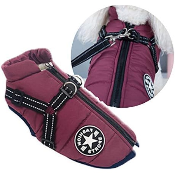 Small Dog Jacket with Harness, Outdoor Dog Sport Vest, Outdoor Warm Pet Winter Coat Harness for Cats Puppy Small Dogs