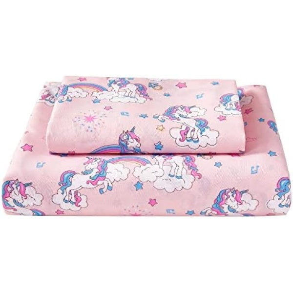 Softan Bed Sheet Set for Kids Girls, Twin Size Kids Sheets Microfiber Kids Fitted Sheet, Breathable & Silky Soft Feeling Kids Sheet Set 4 PCs Pink Unicorn Kids Full Bed Sheet