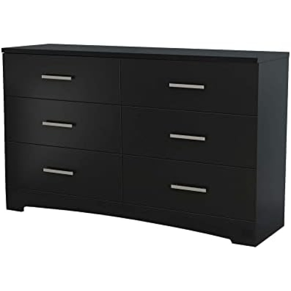 South Shore Furniture Gramercy 6-Drawer Double Dresser Pure Black, Contemporary