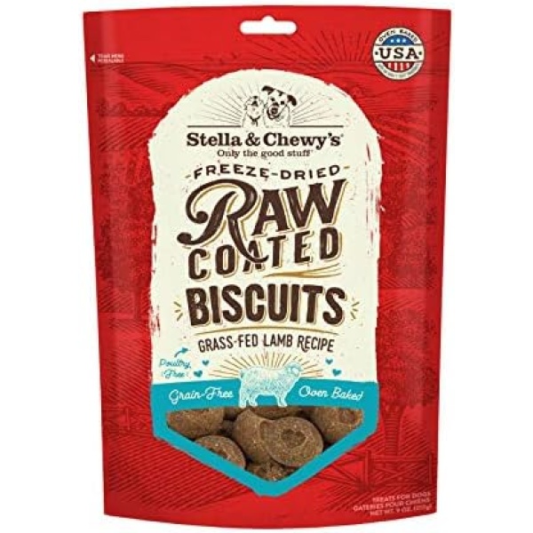 Stella & Chewy’s Freeze-Dried Raw Coated Dog Biscuits – Grass-Fed Lamb Recipe – Protein Rich, Grain Free Dog & Puppy Treat – Great Snack for Training & Rewarding – 9 oz Bag