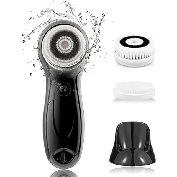 TOUCHBeauty Facial Cleansing Brush For Men, Powerful Face Exfoliating Scrubber with Advanced PBT Bristles Spin Brush & Stand, Dual Speed, Waterproof, Battery Powered, TB-0759M, Black