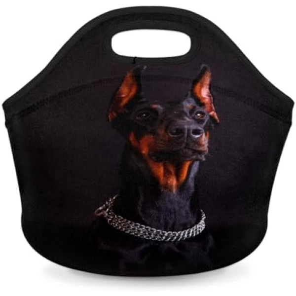 Tavisto Handsome Doberman Dog Lunch Bag for Women - Lunch Box Bag with Adjustable Strap, Large Lunchbox and Cooler, Perfect Lunch Bag for Work or School - Stylish and Durable Lunch Bag for Women