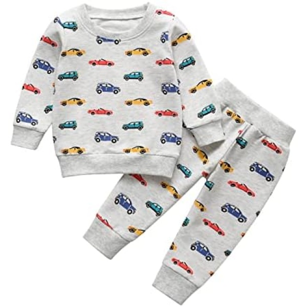 Toddler Baby Boys Clothes Print Long Sleeve Pullover Sweatshirt Pant Outfit Fall Winter Clothing Set