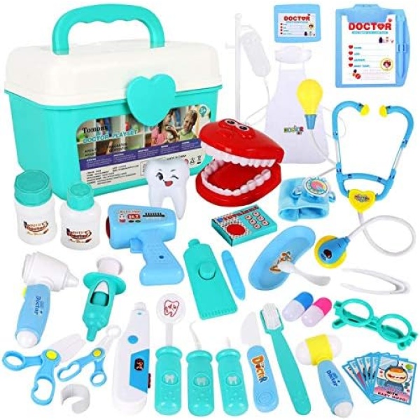 Tomons Doctor Kit, 38 Pieces Pretend Play Toys Kids Medical Kit Gifts for Boy & Girl Educational Learing Roleplay