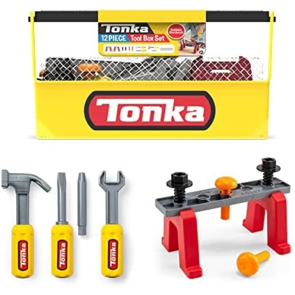 Tonka Tough Builders, Tough Toolbox Set, Tools playset– Made with Sturdy Plastic, Boys and Girls, Toddlers Ages 3+, Role Play Sets, Toddlers, Birthday Gift, Christmas, Holiday