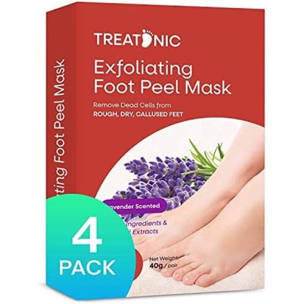 Treatonic Foot Peel Mask -4 Pairs- Exfoliating Peeling Away Calluses and Dead Skin Cells, For Cracked Heels, Dead Skin & Calluses - Smooth and Soft Skin, Repair Rough Heels For Men & Women Lavender