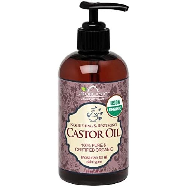 US Organic Castor Oil, USDA Certified Organic,Expeller Pressed, Hexane Free, 100% Pure & Natural moisturizing and emollient properties, For Skin, Hair Care, Eyelashes, DIY projects (8 oz (240 ml))