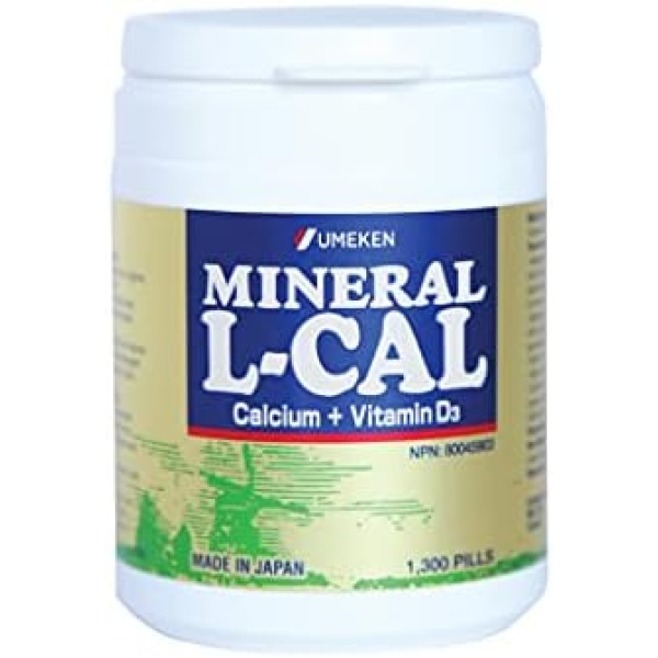 Umeken Mineral L-Cal Supplement, Small Bottle, 2 Month Supply, Enriched with Magnesium, Vitamin D3 and Minerals, 130g, 1300 Balls (Pack of 1)