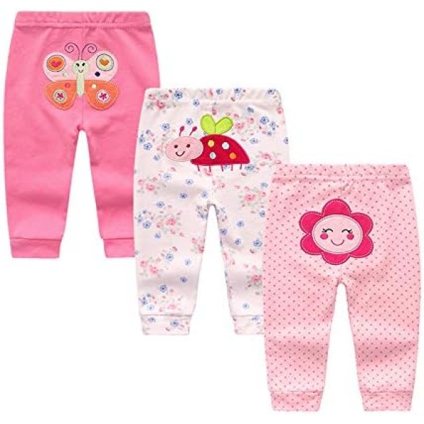 Unisex Newborn Baby Cotton 4-Pack Pants Embroidery Pringting Casual Leggings 0-24 Months for Boys and Girls