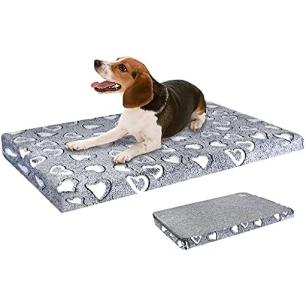 VANKEAN Dog Bed Mat Reversible(Cool & Soft), Stylish 36” Pet Bed Mattress for Dog Crate, Water Proof Linings, Removable Machine Washable Cover, Pet Bed for Large Dogs up to 70lbs, Light Grey