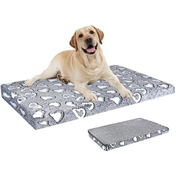 VANKEAN Dog Bed Mat Reversible(Cool & Soft), Stylish 42” Pet Bed Mattress for Dog Crate, Water Proof Linings, Removable Machine Washable Cover, Pet Bed for X-Large Dogs up to 90lbs, Light Grey