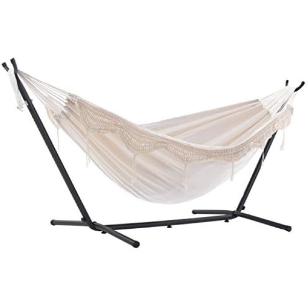 Vivere Double Hammock with Space Saving Steel Stand, Natural