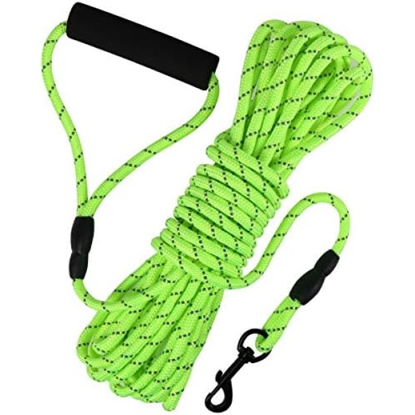 Vivifying Long Dog Leash, 32ft Reflective Dog Training Leash for Outside and Yard, Floating Long Line Lead with Soft Handle for Camping, Hiking, Swimming, Beach and Lake (Green)