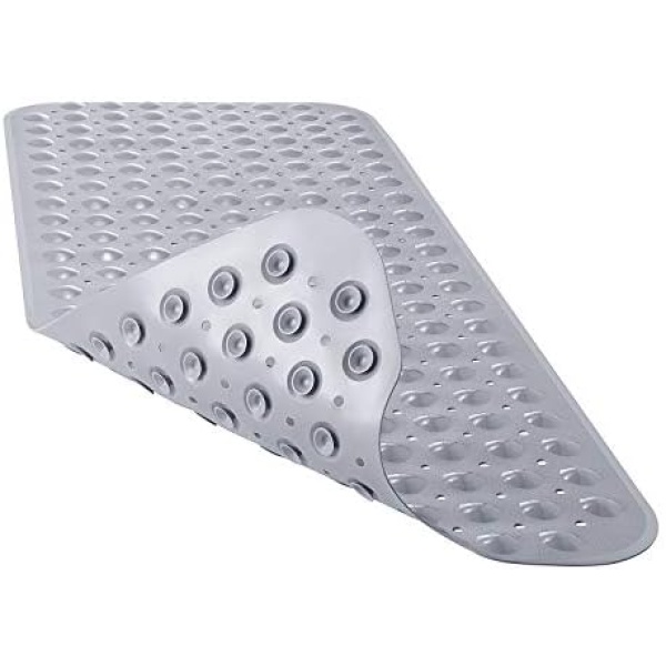 YINENN Bath Tub Shower Mat 40 x 16 Inch Non-Slip and Extra Large, Bathtub Mat with Suction Cups, Machine Washable Bathroom Mats with Drain Holes, Grey