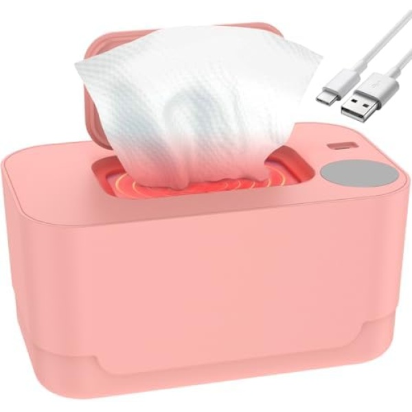 ZWSSKAKA Baby Wipe Warmer Dispenser Car Wipes Heater USB Powered Wet Wipes Warmer Portable Thermostat Evenly Overall Heating Wet Wipes Heater Wet Wipes Heating Box for Car Home Baby Nursery (Pink)
