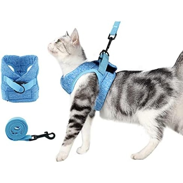 oUUoNNo Cat Harness and Leash Set for Walking Escape Proof, Adjustable Soft Padded Vest with Running Cushioning, Comfortable Outdoor Jacket for Pet Kitten Puppy Rabbit (Blue, S)