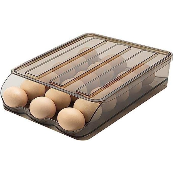1 layer egg container for refrigerator, fridge organization|Automatically Rolling Egg, With lid, egg container for refrigerator|fridge organizers and storage