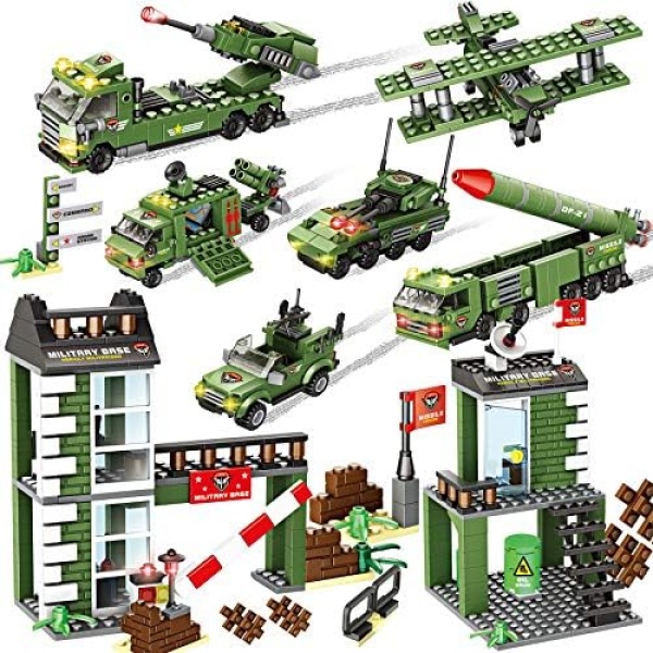 1162 Pieces Army Military Base Building Blocks Set, Army Combat Force Bricks Toy with Army Vehicle & Airplane, with Blocks Storage Box, Pretend War & Action Roleplay Toy Gift for Kids Boys Girls 6-12