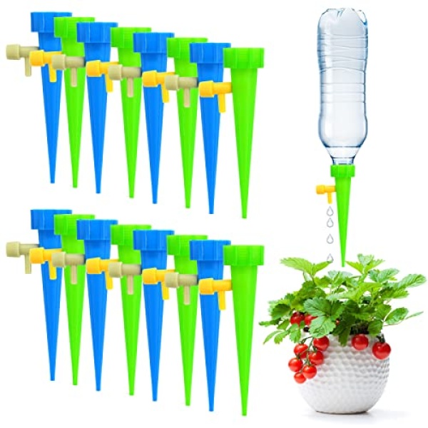 16PCS Plant Waterer Adjustable Self Watering Spikes Automatic Vacation Drip Irrigation Spike System for Indoor & Outdoor Plants and Flowers