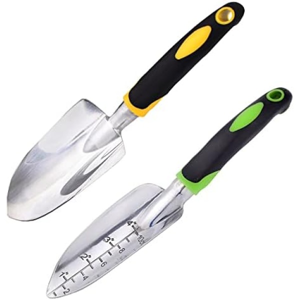 2 Pcs Gardening Tools Trowel & Wide Garden Shovel Pointed with Soft Rubberized Non-Slip Ergonomic Handle, Garden Hand Tools for Planting, Transplanting, Weeding, Moving and Smoothing Soil