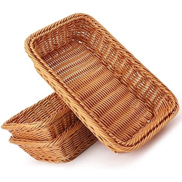 3pcs Poly-Wicker Bread Basket, 11.8"x 7.9"x 2.8" Tabletop Food Serving Baskets Trays, Bread Proofing Basket, Food Fruit Vegetables Sundries Storage Basket for Restaurant Bakery Family Party