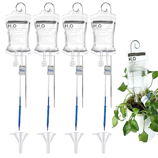 4pcs Plant iv Water Drip Bag, Support Plant Life Automatic Plant Water Dripper 12oz Self-Watering Irrigation System Supplies for Indoor Outdoor Home Garden Plants Watering