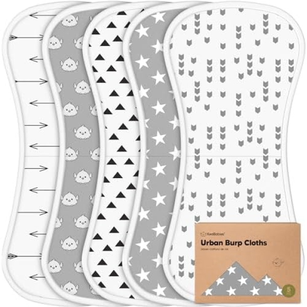 5-Pack Organic Burp Cloths for Baby Boys and Girls - Ultra Absorbent Burping Cloth, Burp Clothes, Newborn Towel - Milk Spit Up Rags - Burpy Cloth Bib for Unisex, Boy, Girl - Burp Cloths (Grayscape)