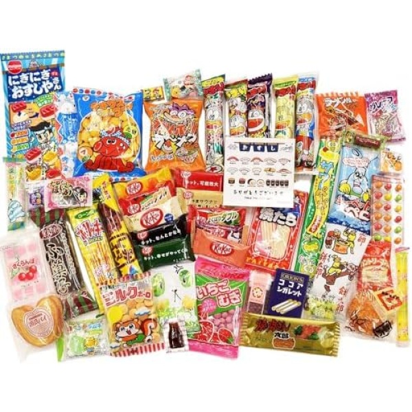 50 Japanese Sweets Assortment Gift "OSUSHI" DAGASHI Set Japanese Candy Japanese Food With OSUSHI sticker Pio big bazar