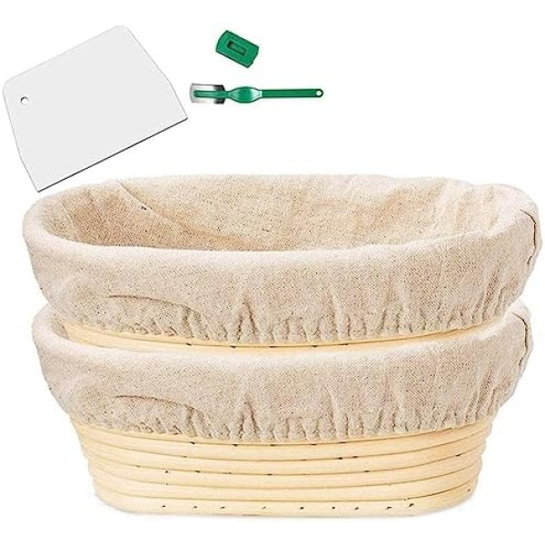 AIDIRui Banneton Proofing Basket Set - Artisan Sourdough Bread Bakery Basket,Dough Scraper/Cutter & Brotform Cloth Liner