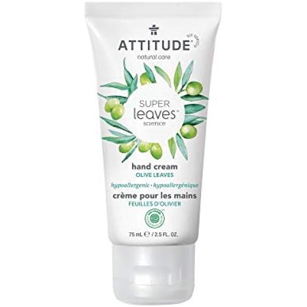 ATTITUDE Hand Cream, EWG Verified, Plant and Mineral-Based, Vegan Personal Care Products, Olive Leaves, 75 mL