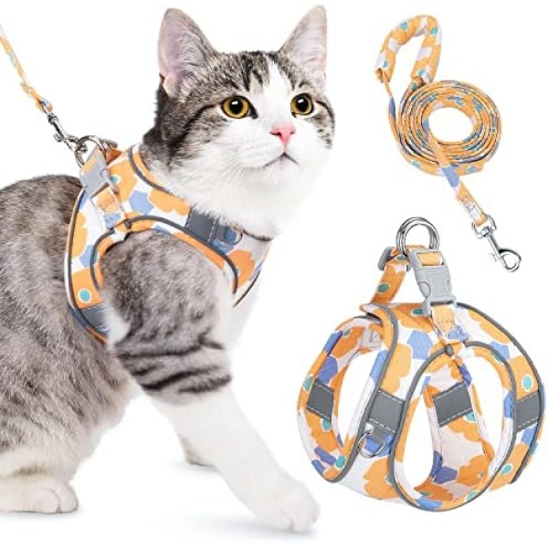 AUTOWT Cat Harness and Leash for Walking, Adjustable Escape Proof Soft Vest Harness for Kitten with Reflective Strips, Lightweight Step-in Jacket for Cats Puppy Small Pet Traveling Hiking (XS, Orange)