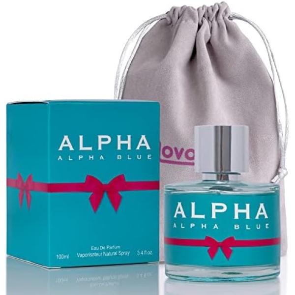 Alpha Blue for Women - 3.4 Fl Oz Oz Eau De Parfum Spray - Long Lasting Fruity & Floral Fragrance Smell Fresh & Feminine All Day Includes NovoGlow Carrying Pouch Gift for Women for All Occasions