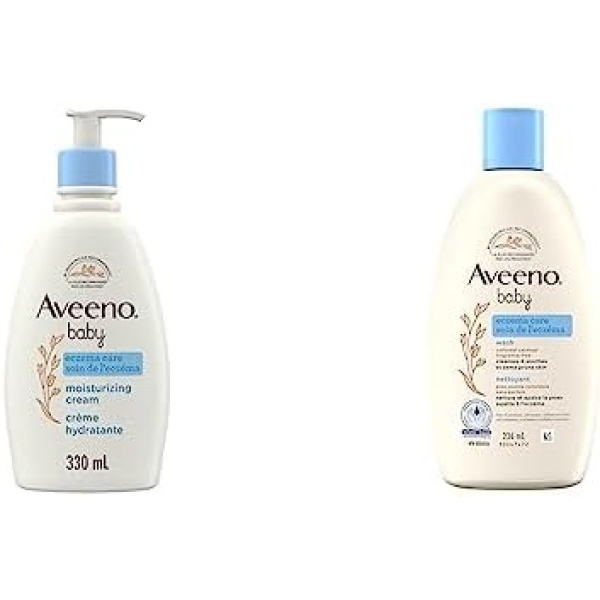 Aveeno Baby Eczema Care Moisturizing Body Cream, Ceramides, Paraben Free, Collodial Oatmeal, 330ML & Baby Eczema Care Wash With Colloidal Oatmeal for Extra Dry Skin, Tear Free and Unscented, 236 ml