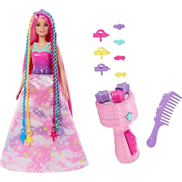 Barbie Dreamtopia Doll, Twist 'n Style Pink Hair with Rainbow Extenstions, Twisting Tool and Styling Accessories