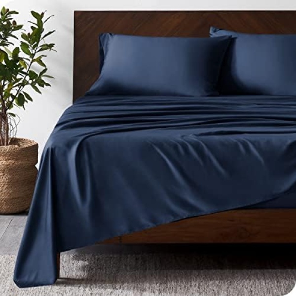 Bare Home 100% Rayon Made from Bamboo Luxury Queen Sheet Set - 4 Piece Bedding Set - Deep Pockets - Cooling Sheets - Breathable - Easy Fit - Soft Bedding Sheets & Pillowcases (Queen, Dark Blue)