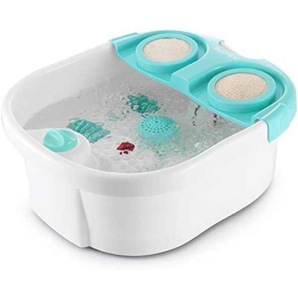 Belmint Home Foot Spa Bath Massager - All in 1, Water Jets, Bubble Massaging with 2x Loofahs for Scrubbing, Bath Salt Holder - Soak Your Feet, Deep Stress Relief Feet Tub