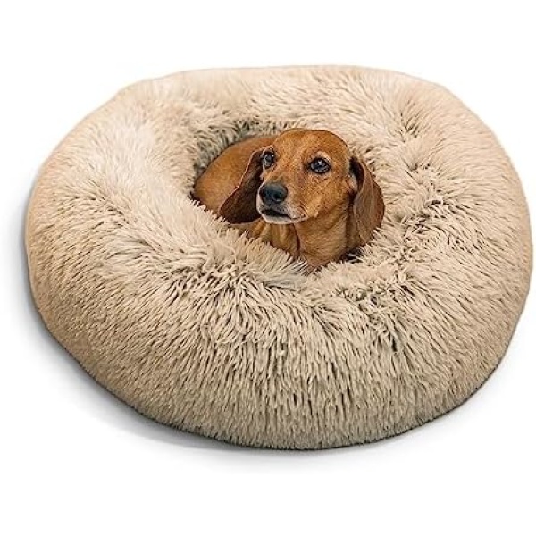 Best Friends by Sheri The Original Calming Donut Cat and Dog Bed in Shag Fur Taupe Small 23x23