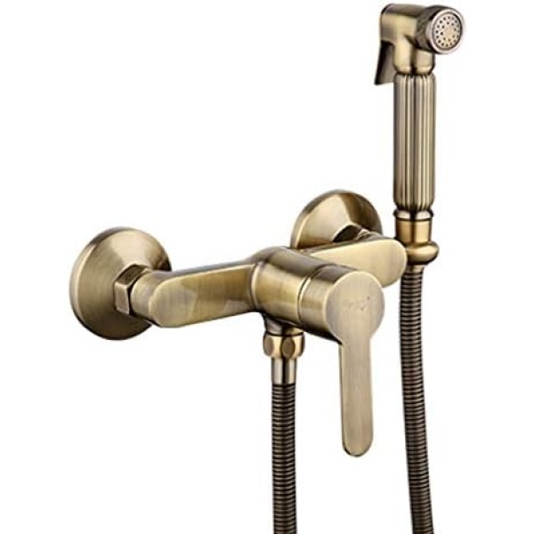 Bidet Sprayer Brass Portable Cloth Diaper Washer Shower Sprayer Set Wall Mounted Single Handle Bathroom Shower Bidet Tap for Toilet Cleaning, Personal Hygiene, Bronze