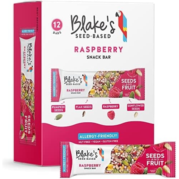 Blake’s Seed Based Snack Bar – Raspberry (12 Bars), Nut Free, Gluten Free, Dairy Free & Vegan, Healthy Snacks for Kids or Adults, Fruit Bar Flavor, Great for Breakfast, Organic