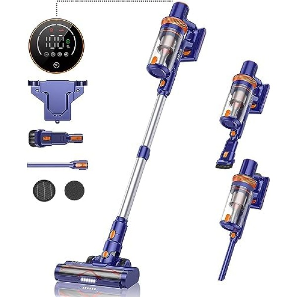 BuTure Cordless Vacuum Cleaner, 33Kpa/400W Cordless Stick Vacuum with Touch Screen, 50min Runtime Battery and Anti-Winding Brush,Vacuum Cleaner with 1.5L Dust Cup for Hard Floor/Carpet/Pet Hair