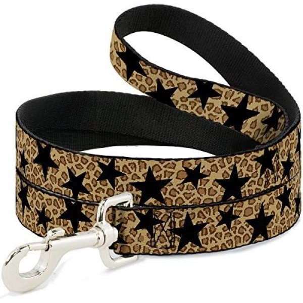 Buckle-Down 0.5" Narrow Cheetah/Stars Tan/Black Dog Leash, 4'