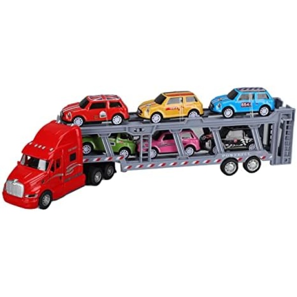 Carrier Truck Toy, 1:48 Alloy Transport Truck Detachable Six Car Kids Transport Vehicles Simulation Model Suitable for Boy Girl(red)