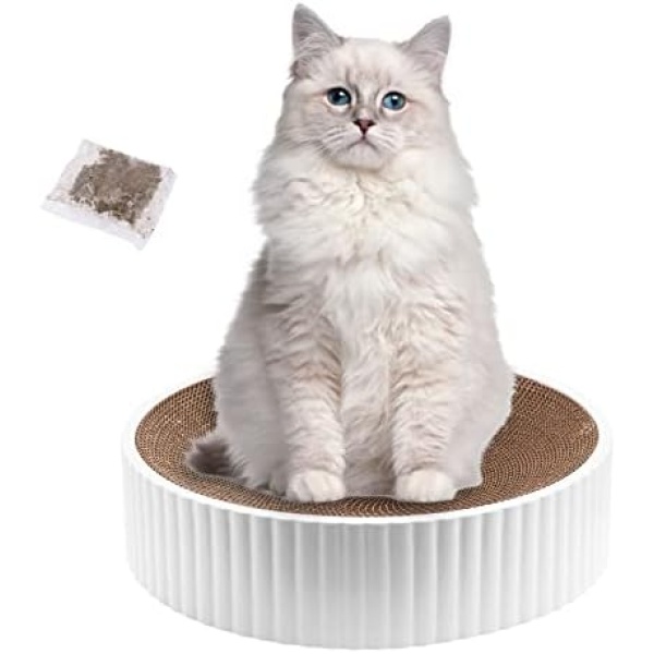 Cat Scratcher Cardboard, Round Corrugated Scratch Pad Cat Scratching Lounge Bed, Cat Scratcher Bed Recycle Board for Indoor Cats Lounge (15.7 x 4 Inch)