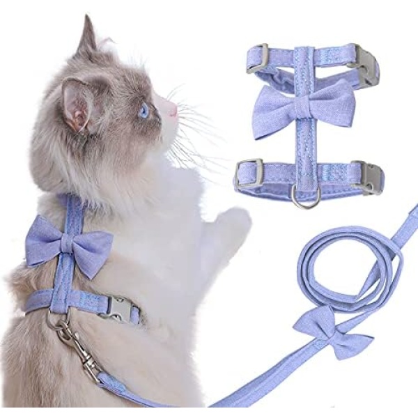 Cat Vest Harness and Leash Set to Outdoor Walking, Cat Harness Escape Proof Ddzmz Escape Proof Soft Mesh Breathable Adjustable Vest Harnesses for Cats Blue S-M Size for Pet Kitten Puppy Rabbit Ferret