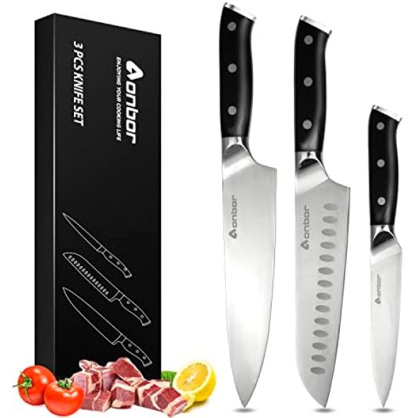 Chef Knife Set Professional Kitchen Knife Set 3-Piece with Japanese Knife, 8" Chef's Knife & 7"Santoku Knife& 5" Utility Knife, Black Sharp Kitchen Knife Set, 5cr15mov High Carbon Stainless Steel