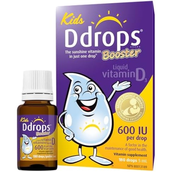 Ddrops Booster 600 IU 180 drops - Liquid Vitamin D3 Supplement for Kids & Adults - Supports Strong Bones & Immune System - No Preservatives, No Sugar, No Taste, Non-GMO, Allergy-friendly