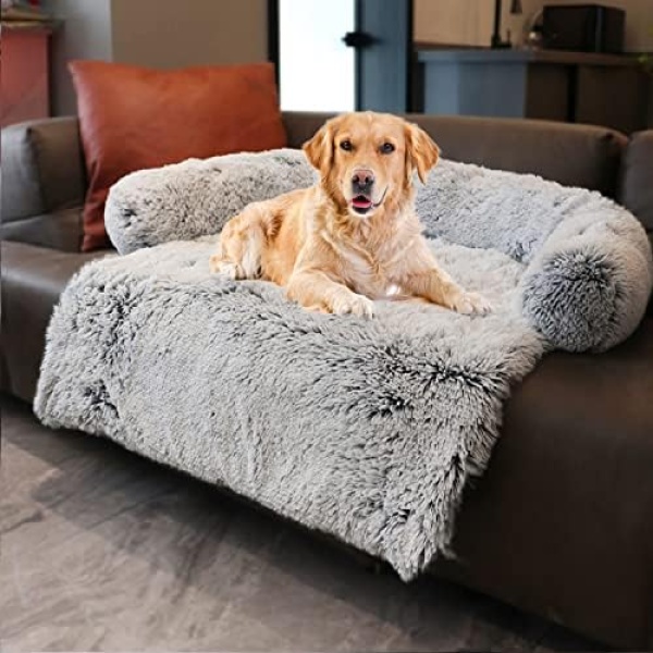 Dekeyoo Pet Couch Protector for Dog with High Back Dog Bed, Universal Pet Furniture Cover, Sofa Bed Cover, Plush Dog Bed and More for Dogs and Cats, Machine Washable Silver Gray Large